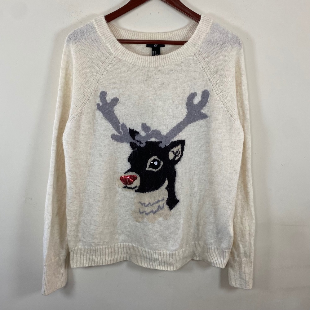 H&M Christmas Sweater Rudolph Alpaca Blend Women's Medium Holiday Sweater Winter - Picture 2 of 7